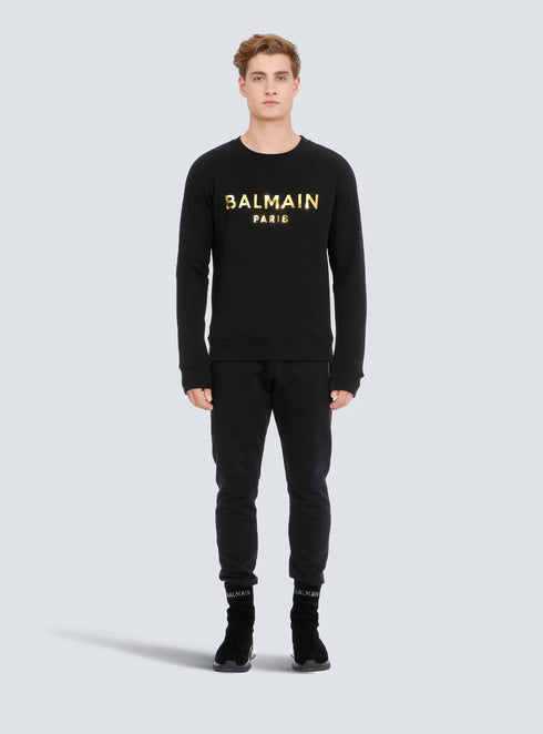 BALMAIN PARIS GOLD  METALLIC LOGO SWEATSHIRT